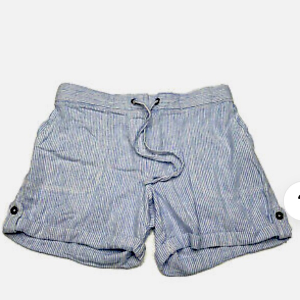 Per Se Womens Blue Linen Blend  Drawstring Elastic Waist Striped Shorts